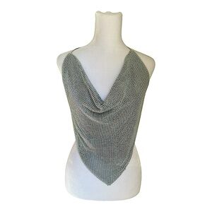 Akira Rhinestone Cowl Neck Top, Silver